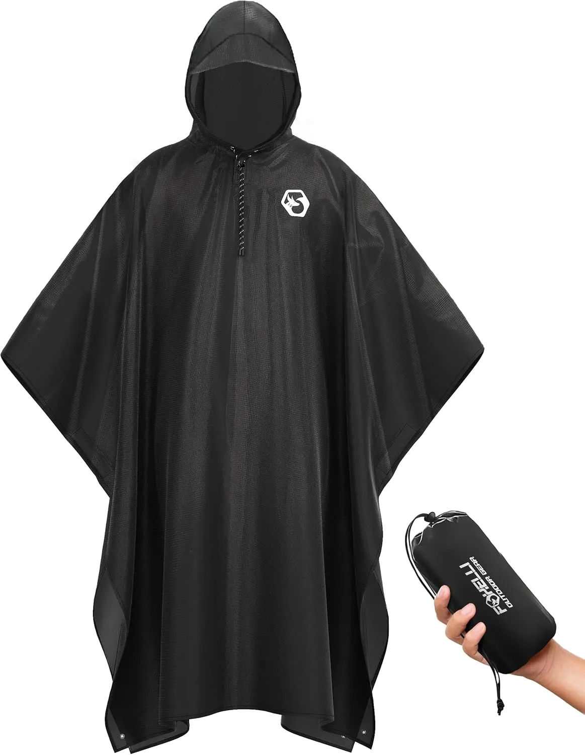Foxelli Rain Poncho for Adults  Extra Long Reusable Waterproof Raincoat with Hood, Lightweight for Hiking, Camping, Outdoors