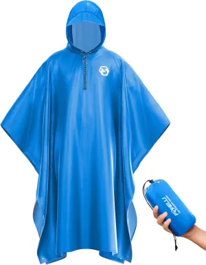 Foxelli Rain Poncho for Adults  Extra Long Reusable Waterproof Raincoat with Hood, Lightweight for Hiking, Camping, Outdoors