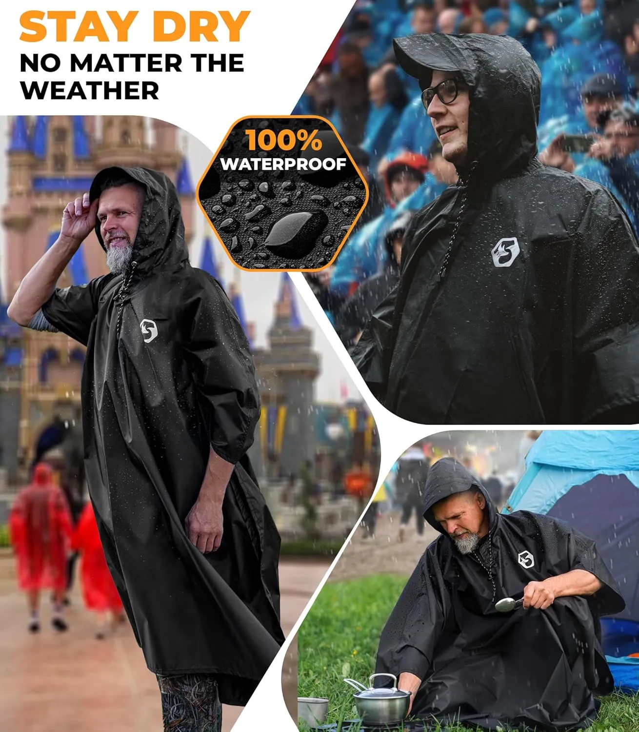 Foxelli Rain Poncho for Adults  Extra Long Reusable Waterproof Raincoat with Hood, Lightweight for Hiking, Camping, Outdoors