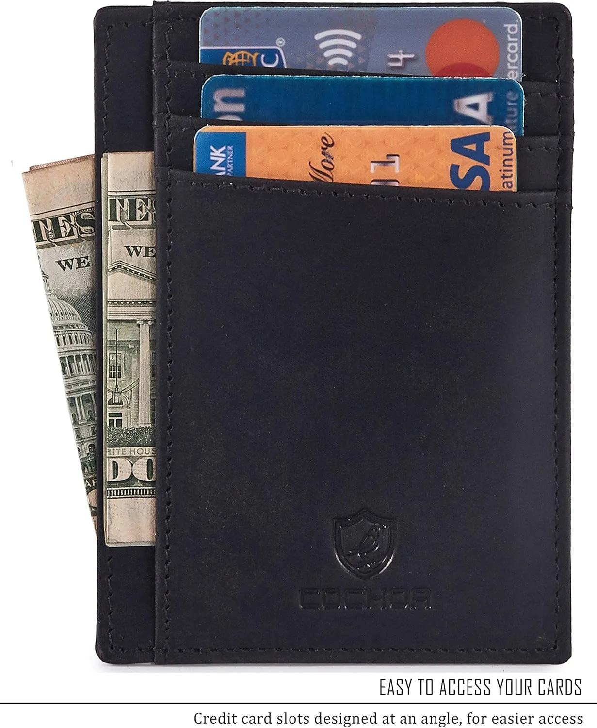 Front Pocket Wallet for Men Women Slim Minimalist Real Leather RFID Blocking Credit Card Holder