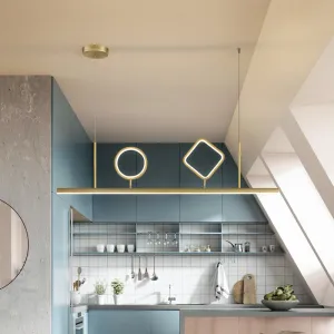 Geometric Island Pendant LED Ceiling Fixture in Gold with Warm/White Light - Minimalist Design