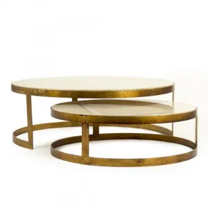 Gilded Iron and Marble Nesting Coffee Tables