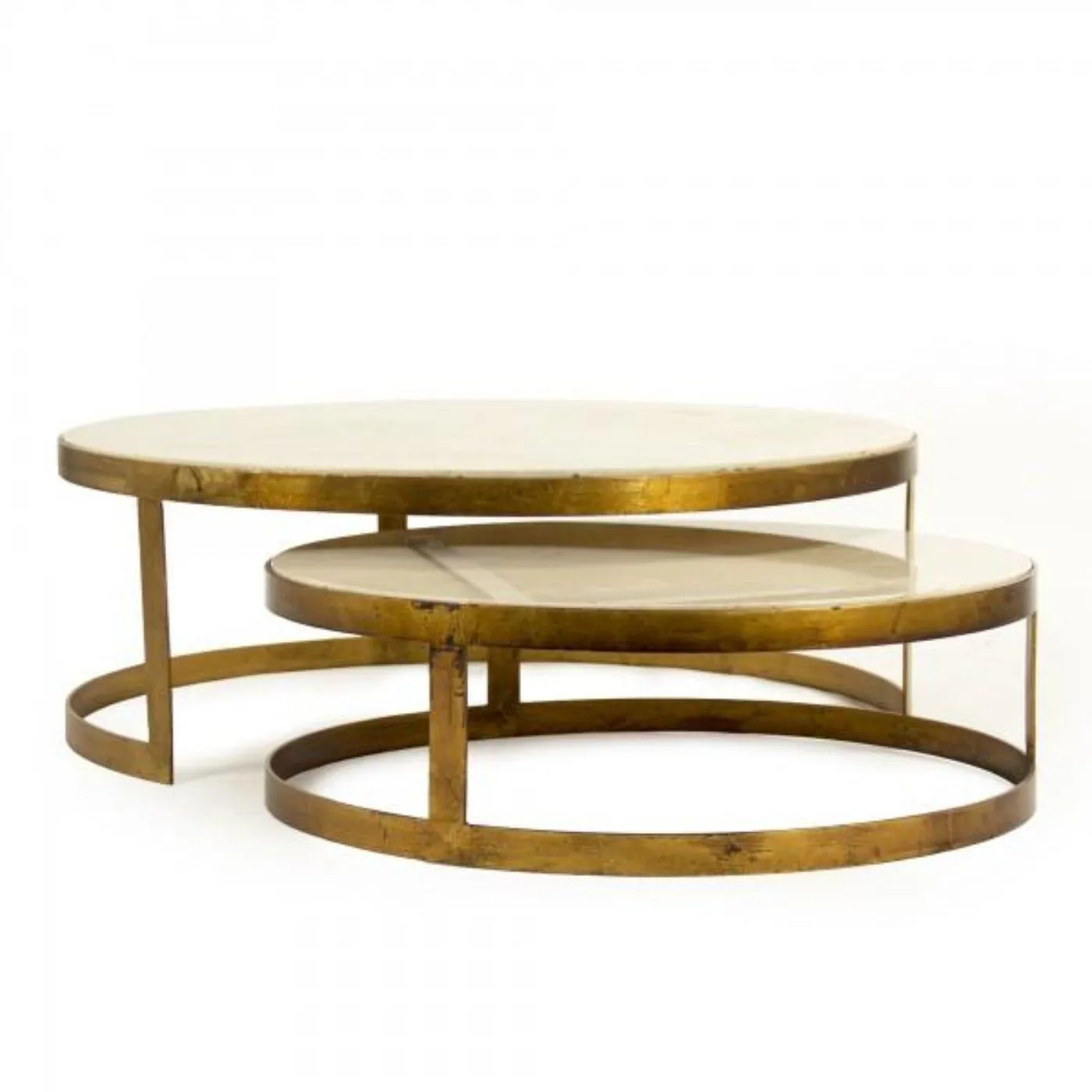 Gilded Iron and Marble Nesting Coffee Tables