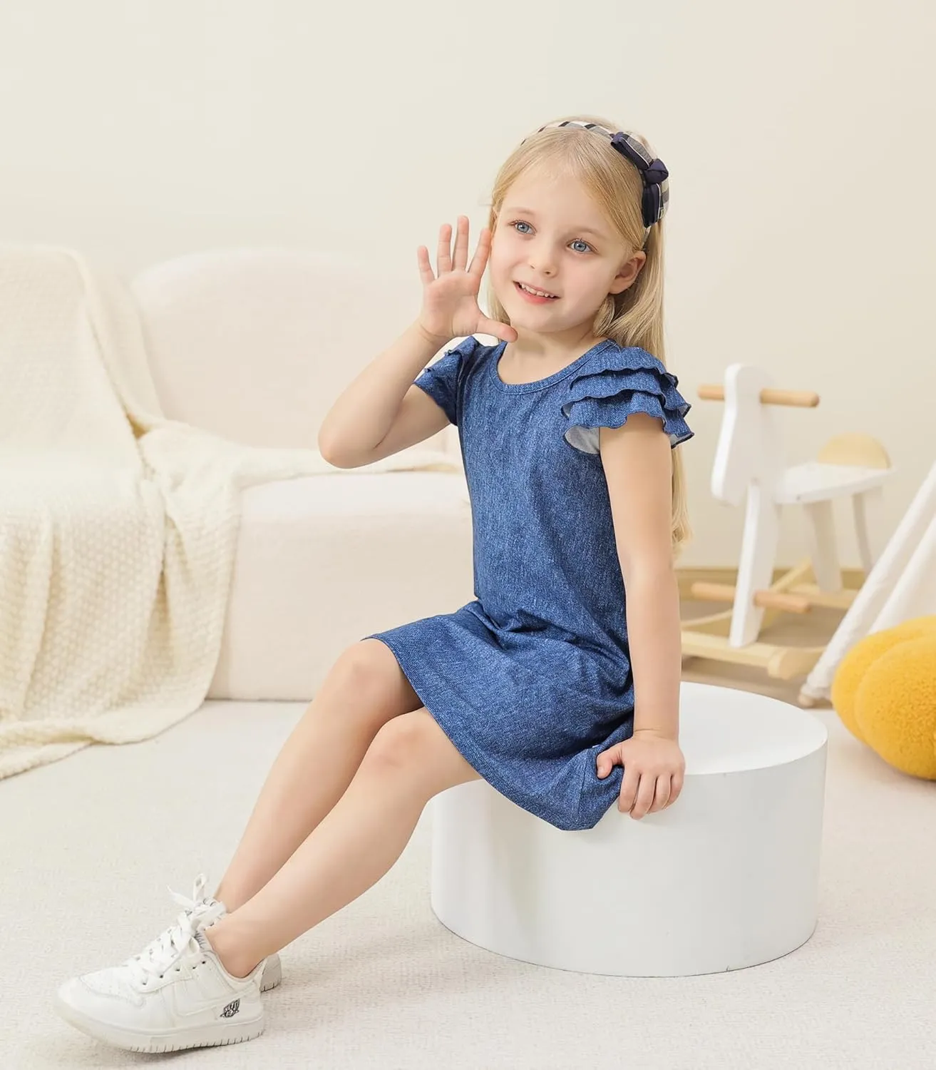 Girl's Casual Dress Toddlers Girl Summer Dresses Ruffle Short Sleeve Playwear Outfit Kids Scoop Neck Sundress