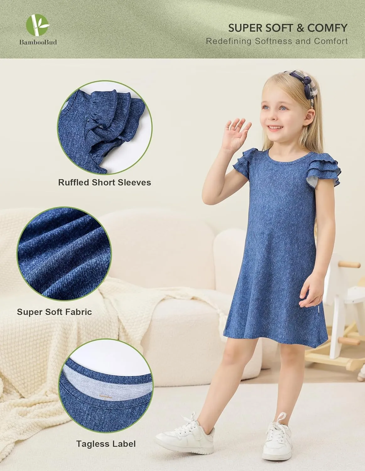 Girl's Casual Dress Toddlers Girl Summer Dresses Ruffle Short Sleeve Playwear Outfit Kids Scoop Neck Sundress
