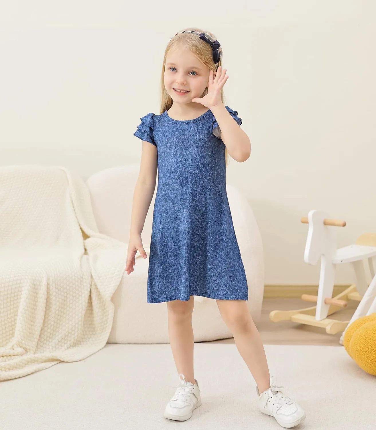 Girl's Casual Dress Toddlers Girl Summer Dresses Ruffle Short Sleeve Playwear Outfit Kids Scoop Neck Sundress