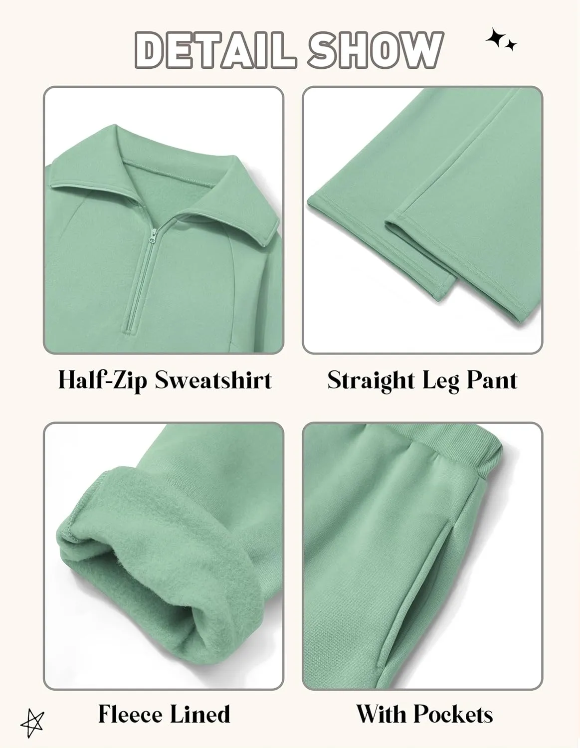Girls Clothes 7-14Y Solid Color Half Zip Pullover Sweatshirt Fleece Lined Kids Sweatpants