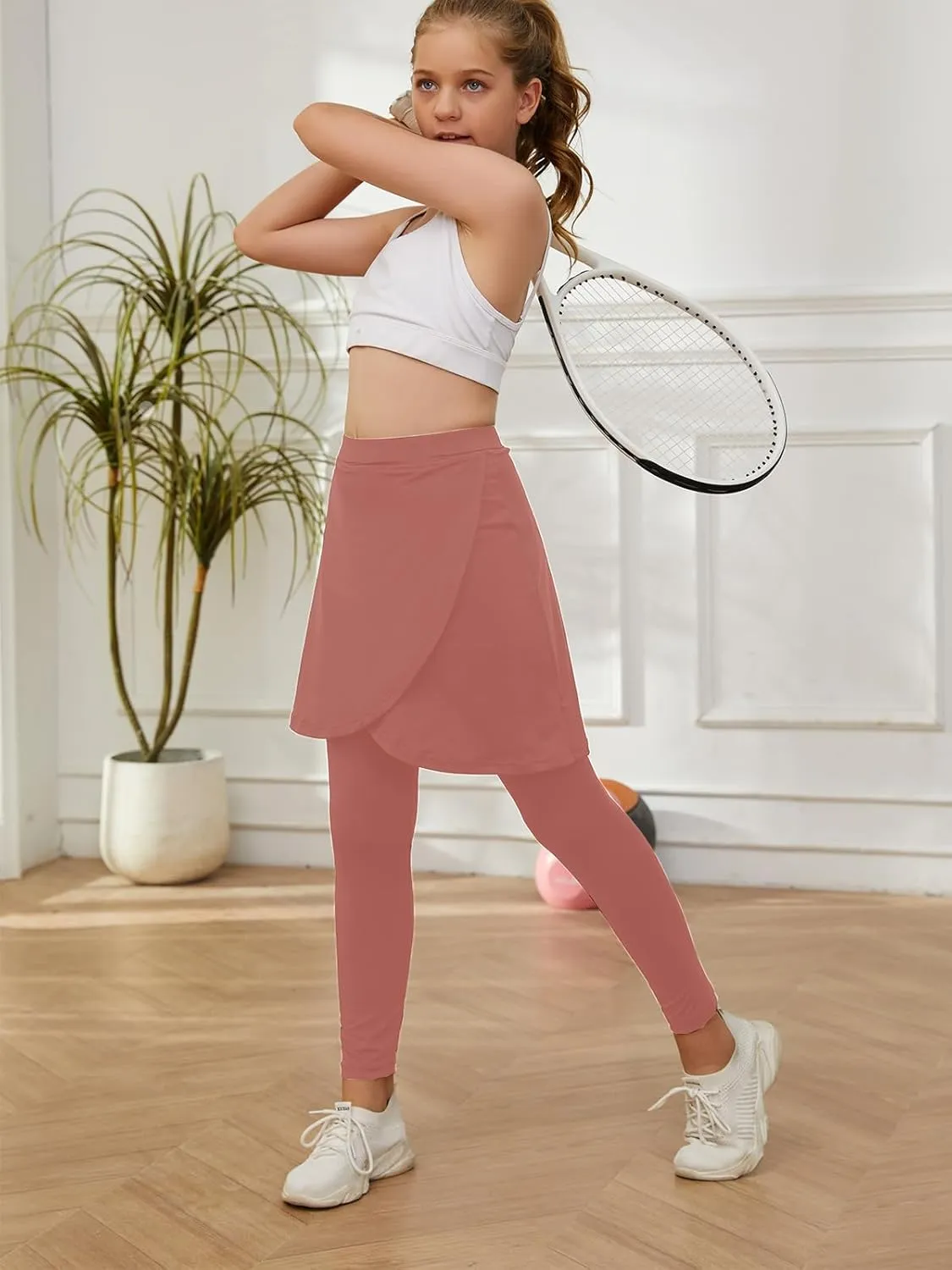Girls High Elastic Waist Skirts Pants Kids Cute Active Golf Tennis Skorts Leggings