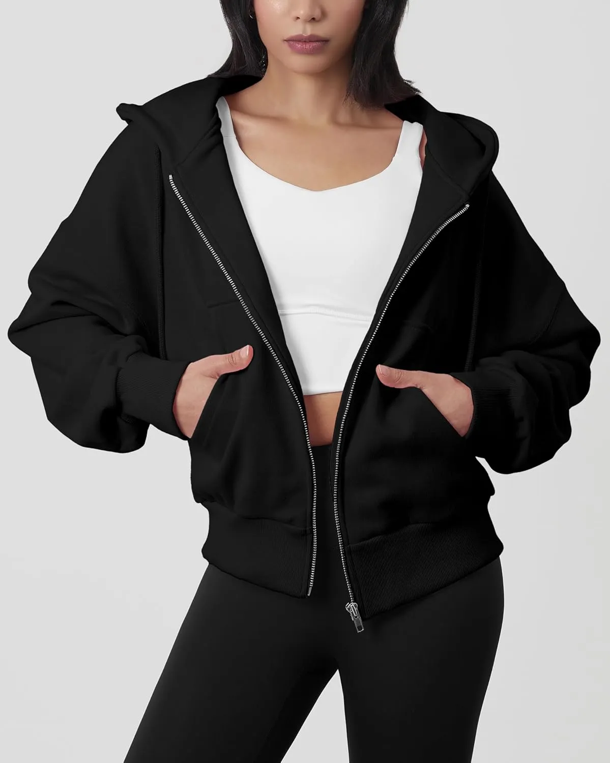 GIVON Oversized Cropped Hoodies for Women Loose Fit Crop Sweatshirts Jackets Fall Outfits Winter Clothes