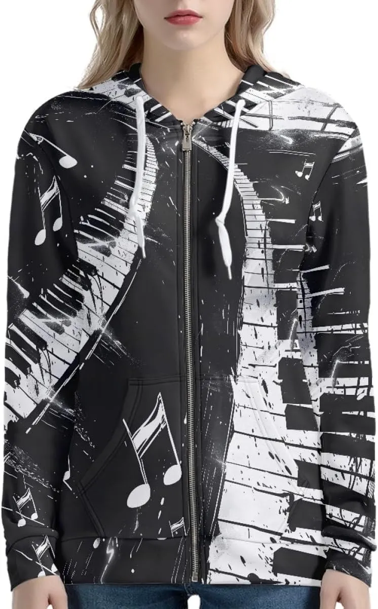 GLUDEAR Women Novelty Graphic Print Zip Up Hoodies Long Sleeve Hooded Sweatshirts Oversized Casual Jackets with Pocket XS-5XL