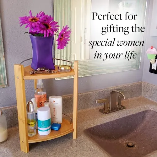 GOBAM Bamboo Shower Corner Caddy, Large - 2 Tier Standing Shower Stand for Shampoo, Conditioner, Lotion, Soap - Caddy Organizer for Kitchen, Bedroom, or Office