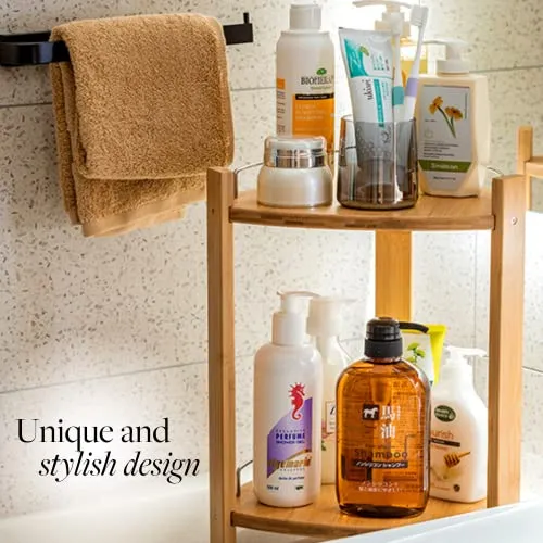 GOBAM Bamboo Shower Corner Caddy, Large - 2 Tier Standing Shower Stand for Shampoo, Conditioner, Lotion, Soap - Caddy Organizer for Kitchen, Bedroom, or Office
