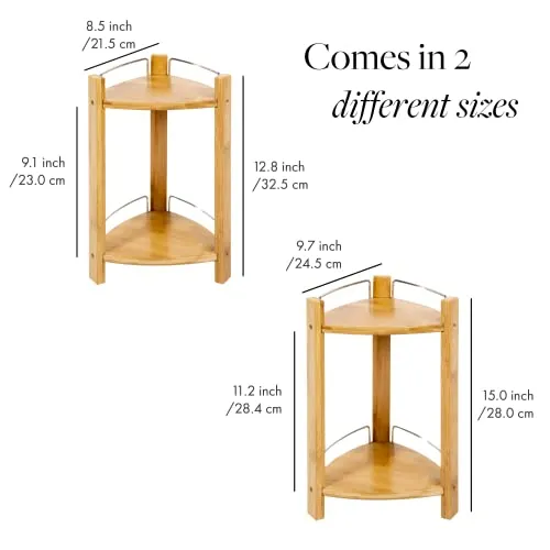 GOBAM Bamboo Shower Corner Caddy, Large - 2 Tier Standing Shower Stand for Shampoo, Conditioner, Lotion, Soap - Caddy Organizer for Kitchen, Bedroom, or Office