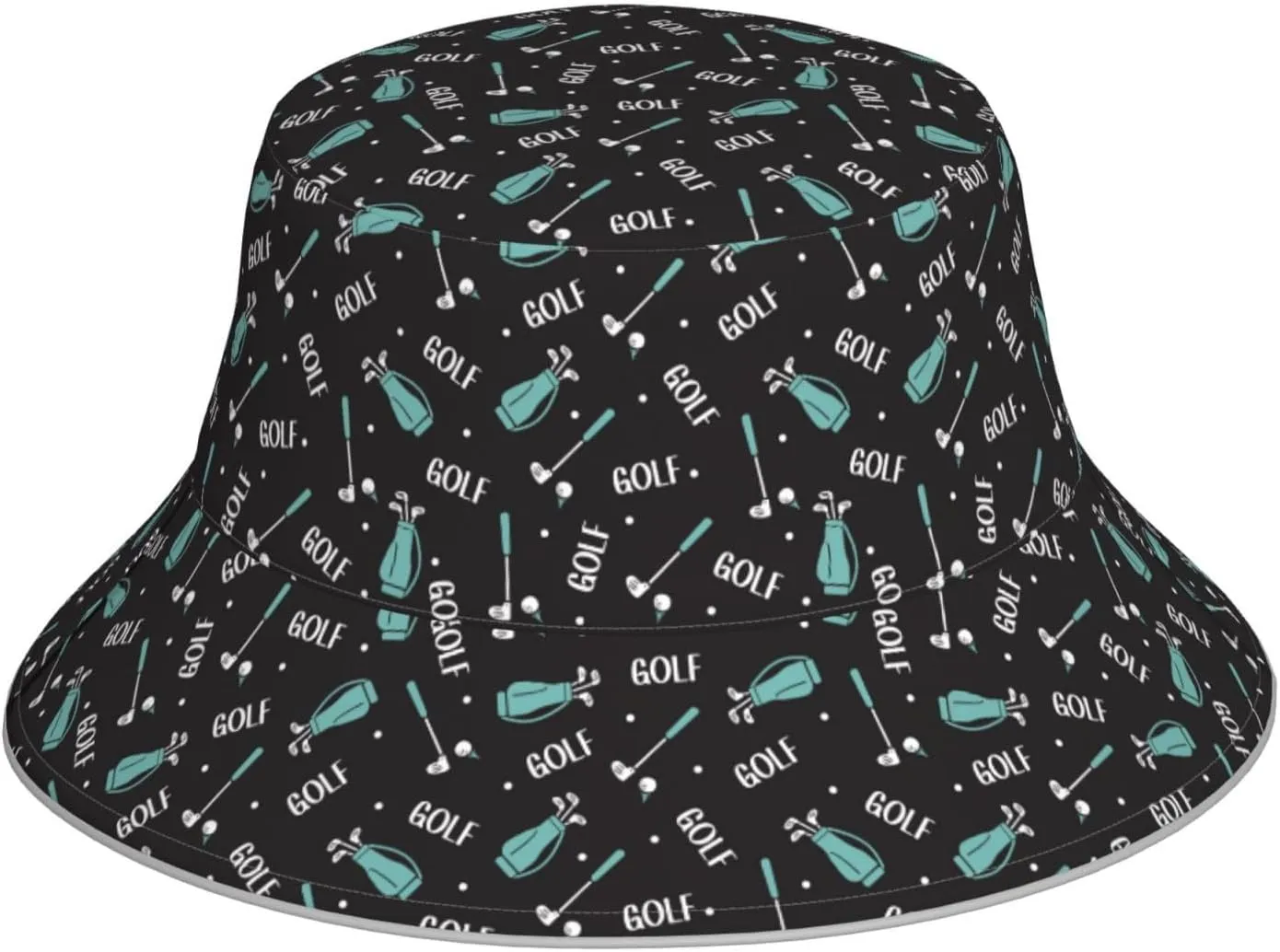 Golf Bags and Balls Print Reflective Bucket Hat Rave Outfits for Women,Summer Beach Travel Summer Cap Black