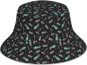 Golf Bags and Balls Print Reflective Bucket Hat Rave Outfits for Women,Summer Beach Travel Summer Cap Black