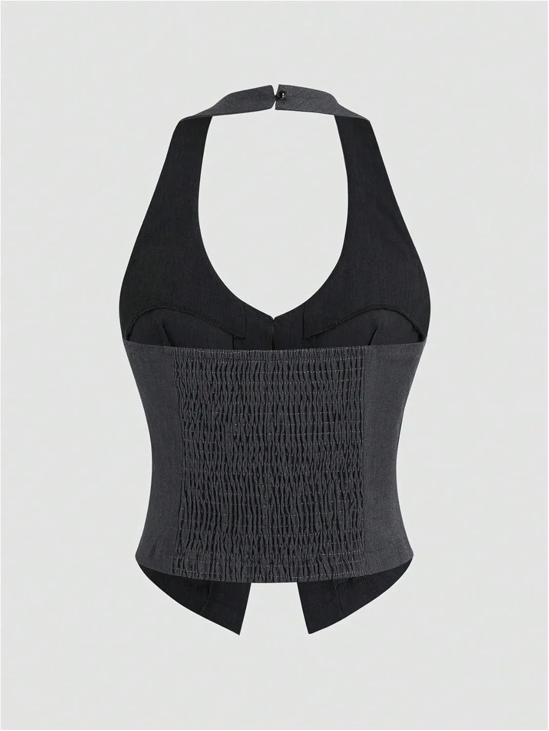 GORGLITTER Women's Bow Tie Front Vest Tops Fashion Asymmetrical Backless Fitted Halter Top Classy Academia Crop Tops
