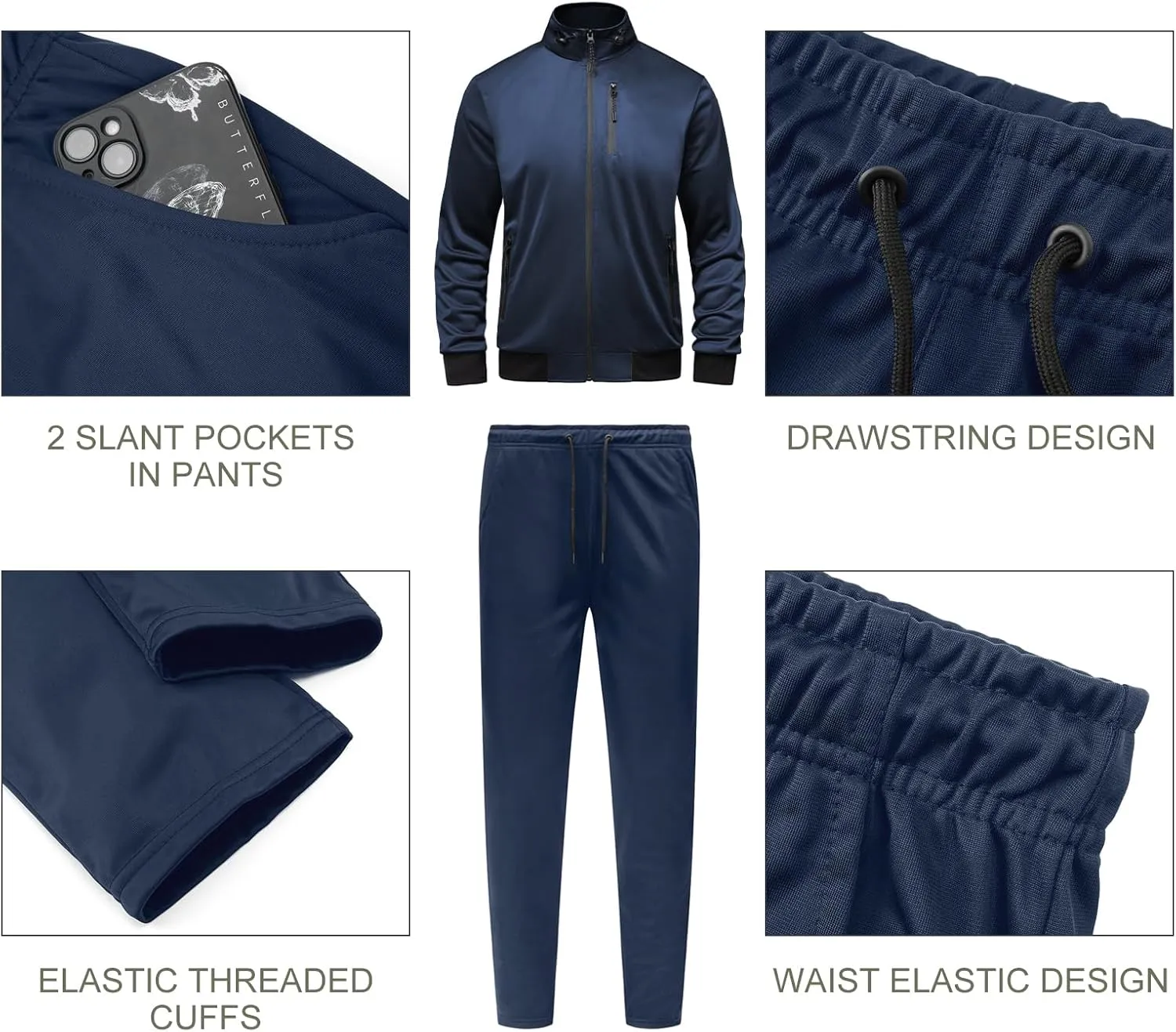 GYMELITE Men's Athletic Full Zip Tracksuit Set Fashion Workout Sweatsuit Track Long Sleeve Jackets and Pants 2 Piece Outfit