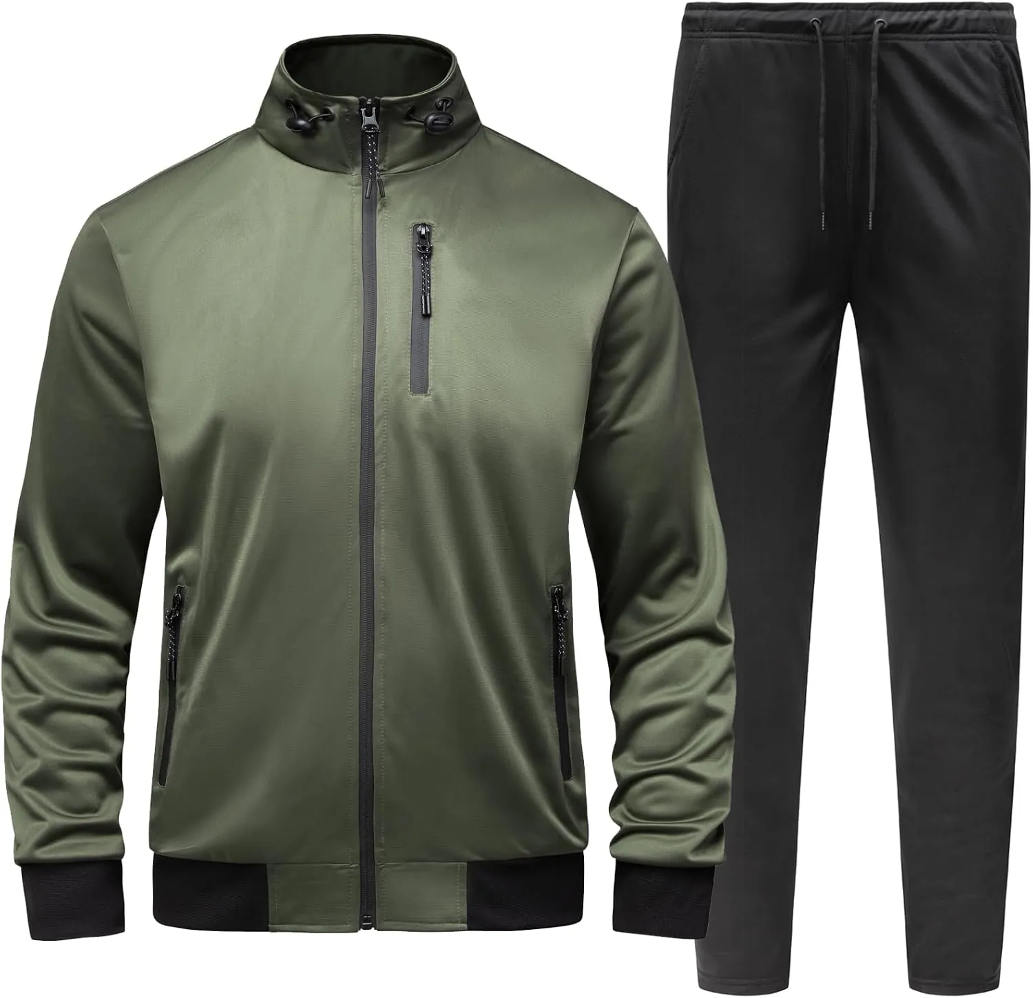 GYMELITE Men's Athletic Full Zip Tracksuit Set Fashion Workout Sweatsuit Track Long Sleeve Jackets and Pants 2 Piece Outfit