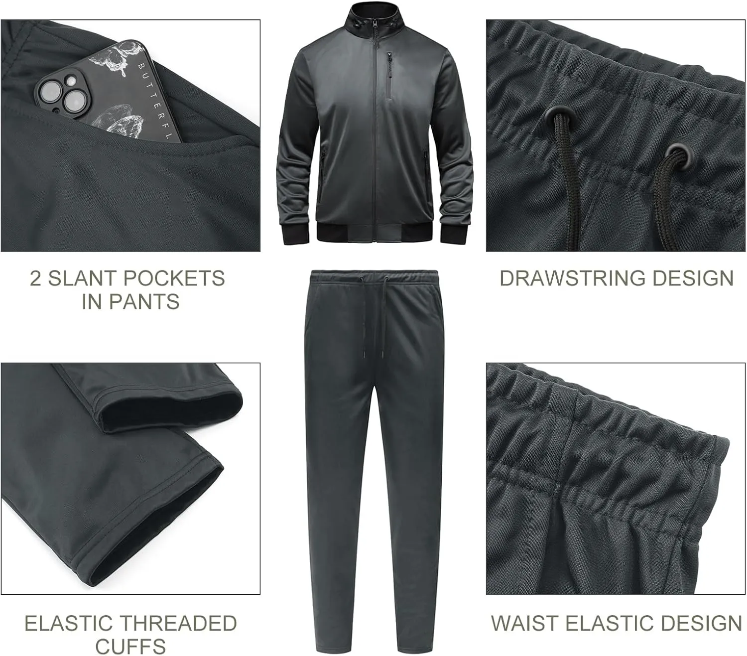 GYMELITE Men's Athletic Full Zip Tracksuit Set Fashion Workout Sweatsuit Track Long Sleeve Jackets and Pants 2 Piece Outfit