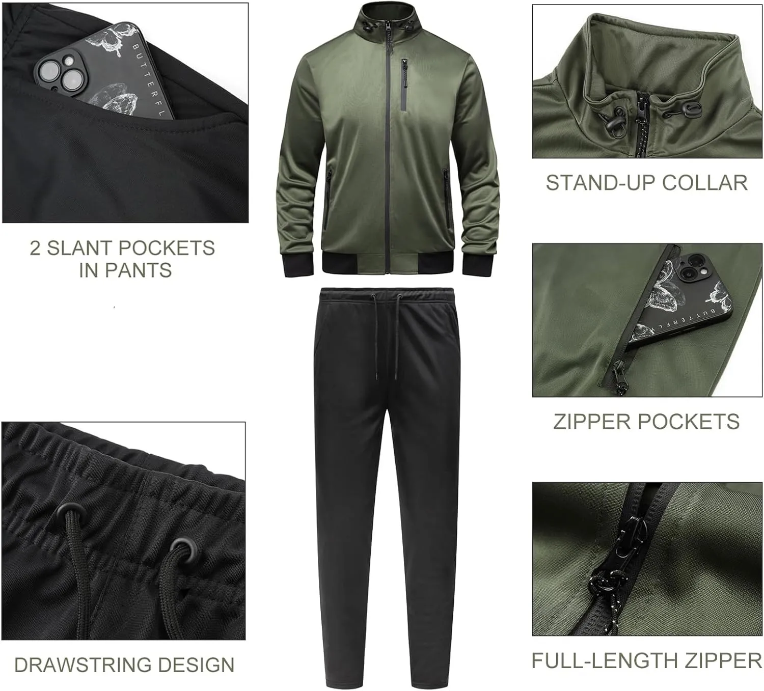 GYMELITE Men's Athletic Full Zip Tracksuit Set Fashion Workout Sweatsuit Track Long Sleeve Jackets and Pants 2 Piece Outfit