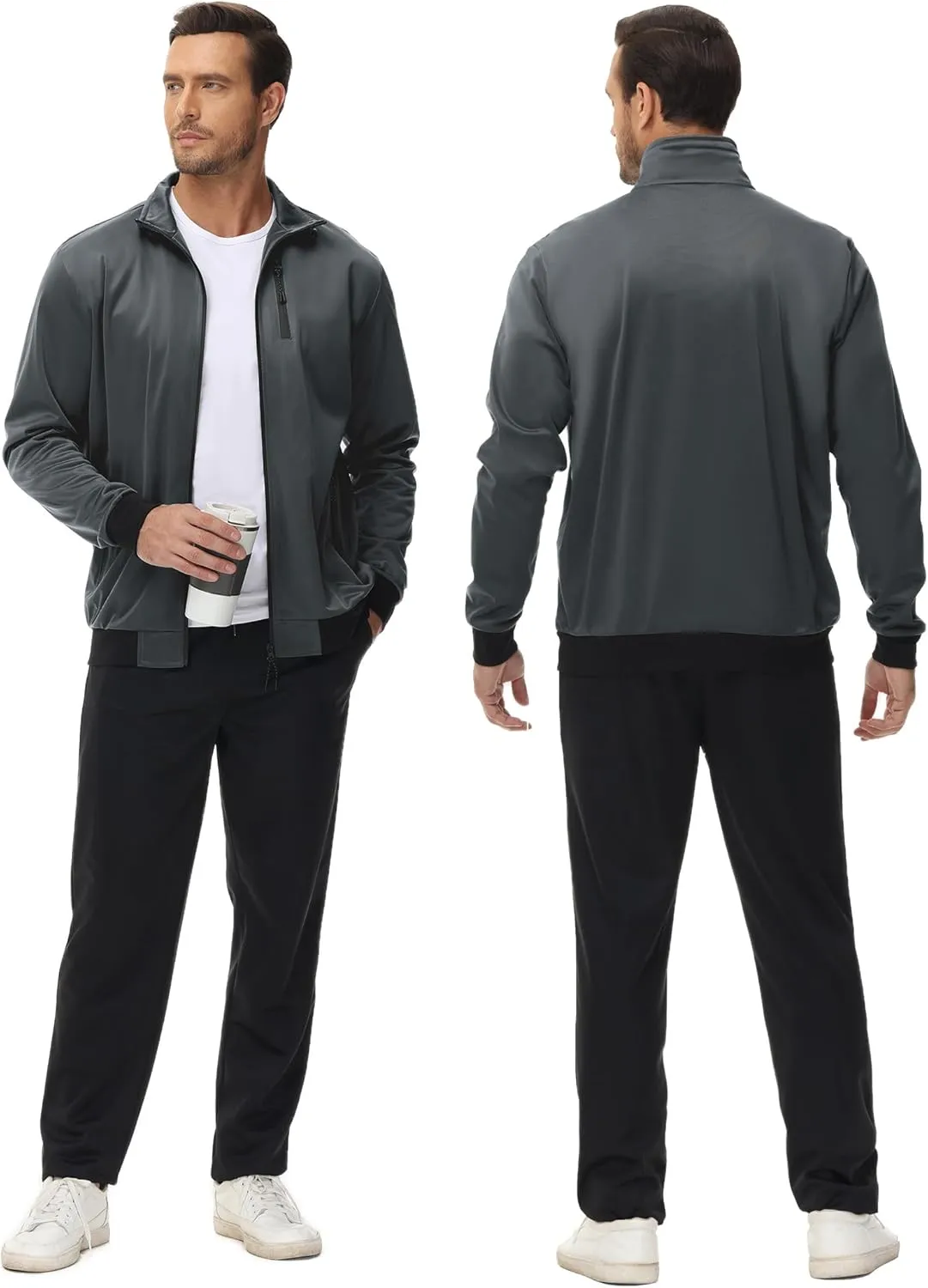 GYMELITE Men's Athletic Full Zip Tracksuit Set Fashion Workout Sweatsuit Track Long Sleeve Jackets and Pants 2 Piece Outfit