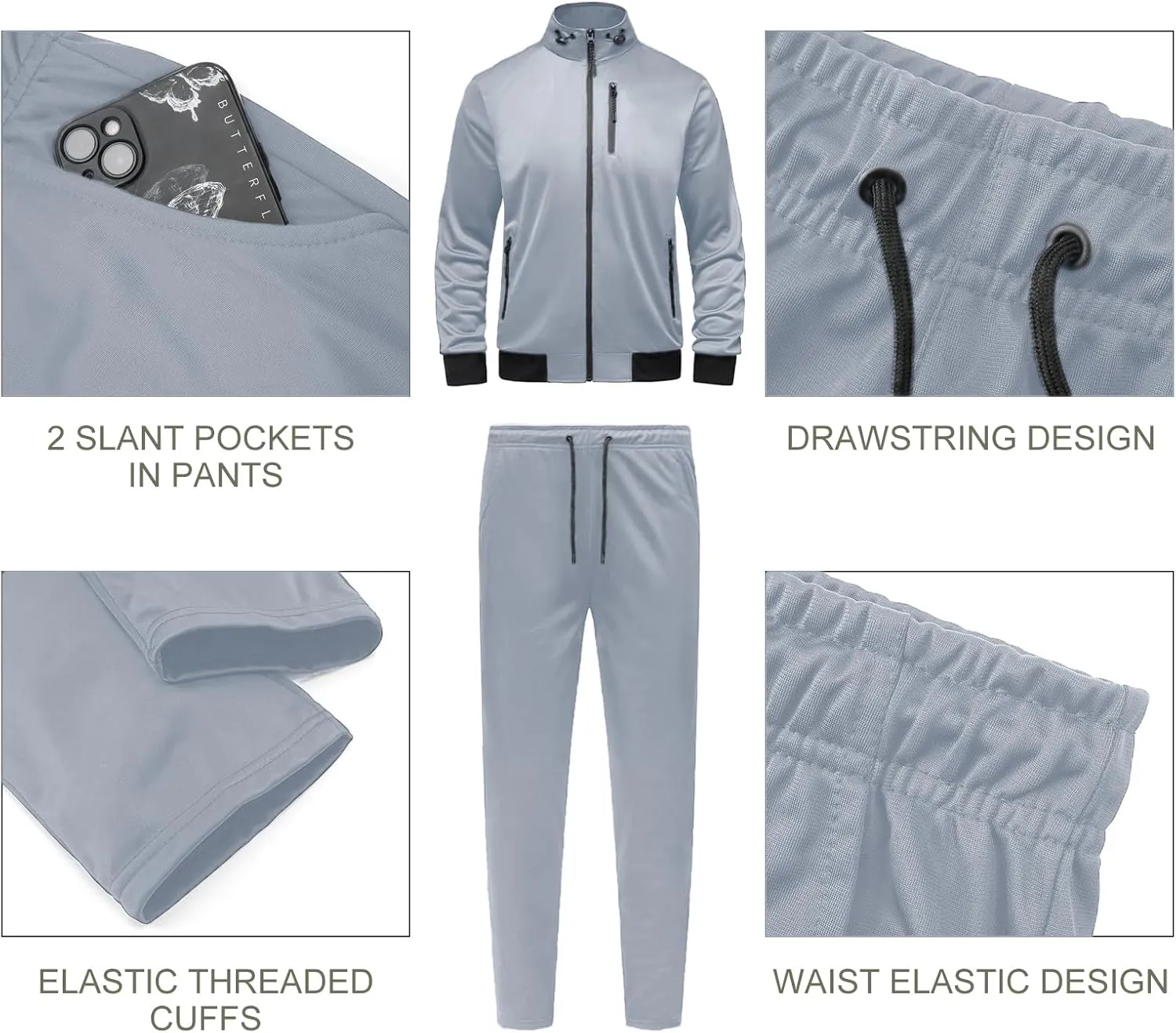 GYMELITE Men's Athletic Full Zip Tracksuit Set Fashion Workout Sweatsuit Track Long Sleeve Jackets and Pants 2 Piece Outfit