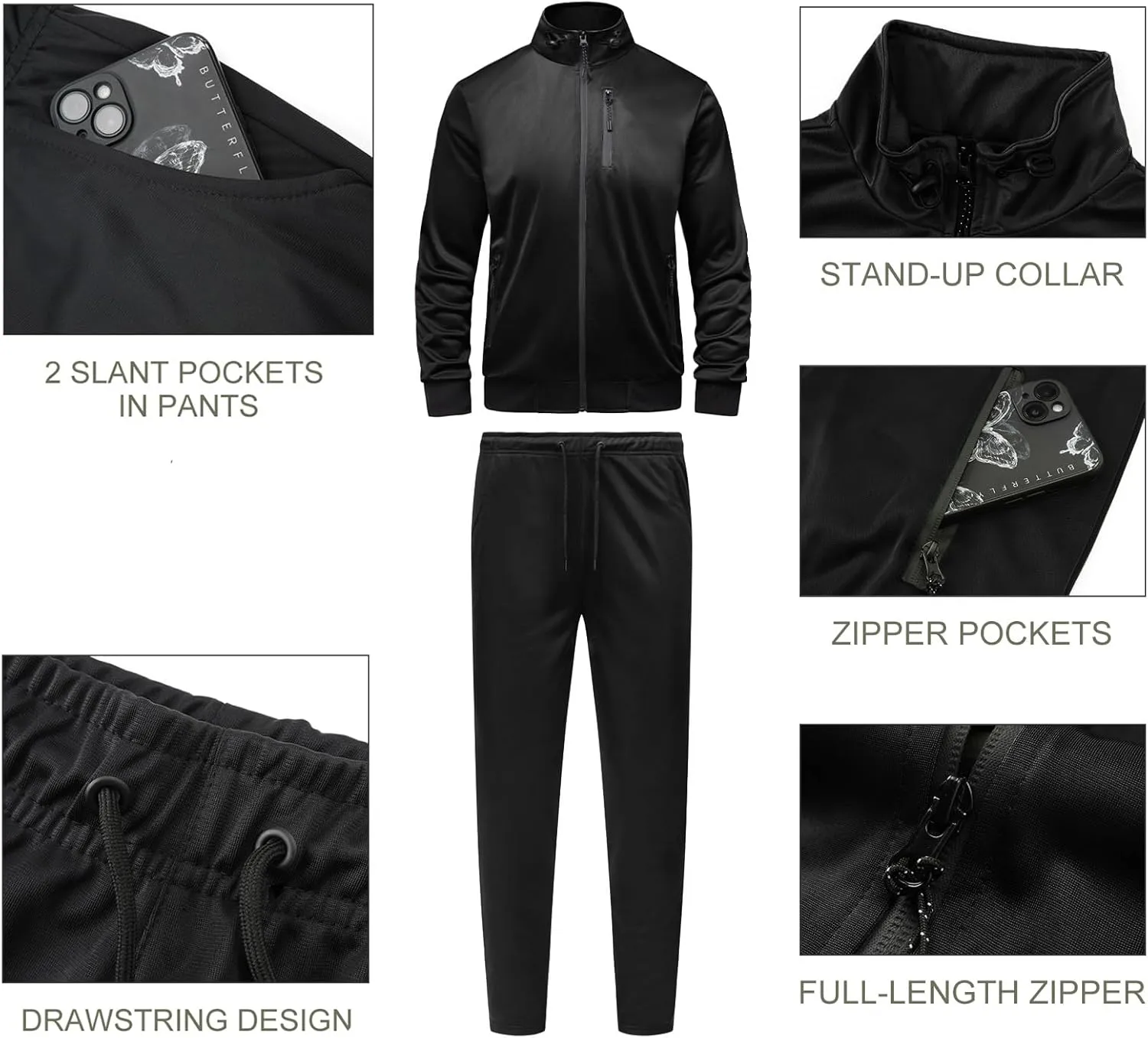 GYMELITE Men's Athletic Full Zip Tracksuit Set Fashion Workout Sweatsuit Track Long Sleeve Jackets and Pants 2 Piece Outfit