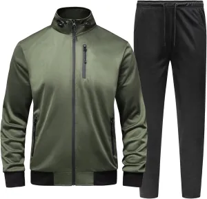GYMELITE Men's Athletic Full Zip Tracksuit Set Fashion Workout Sweatsuit Track Long Sleeve Jackets and Pants 2 Piece Outfit