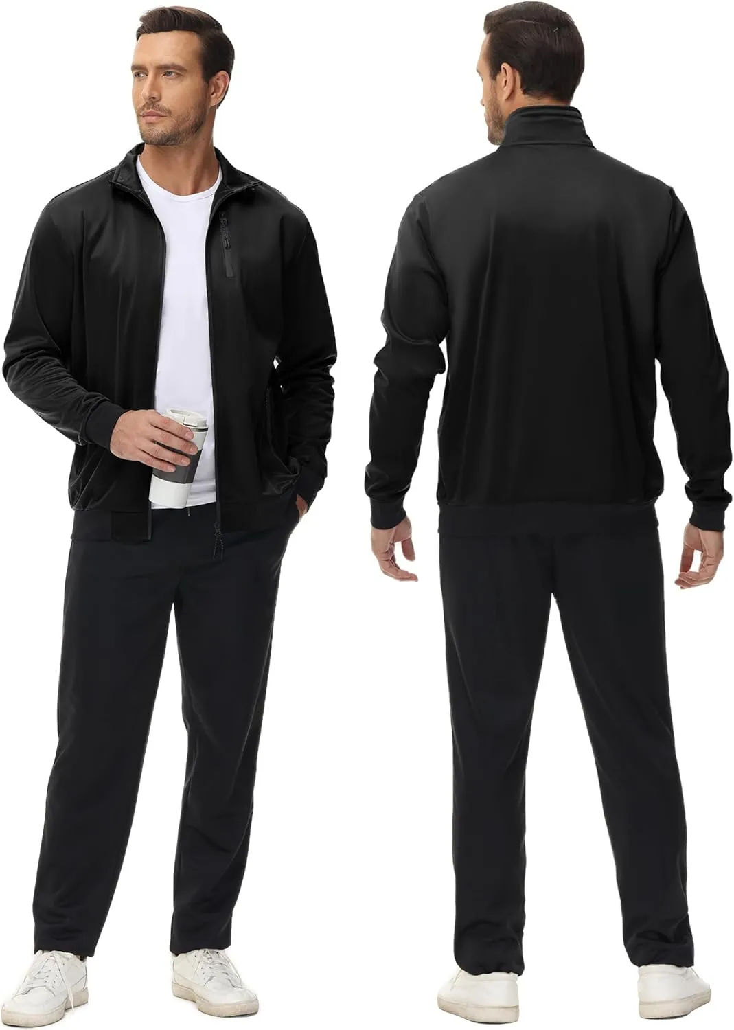 GYMELITE Men's Athletic Full Zip Tracksuit Set Fashion Workout Sweatsuit Track Long Sleeve Jackets and Pants 2 Piece Outfit