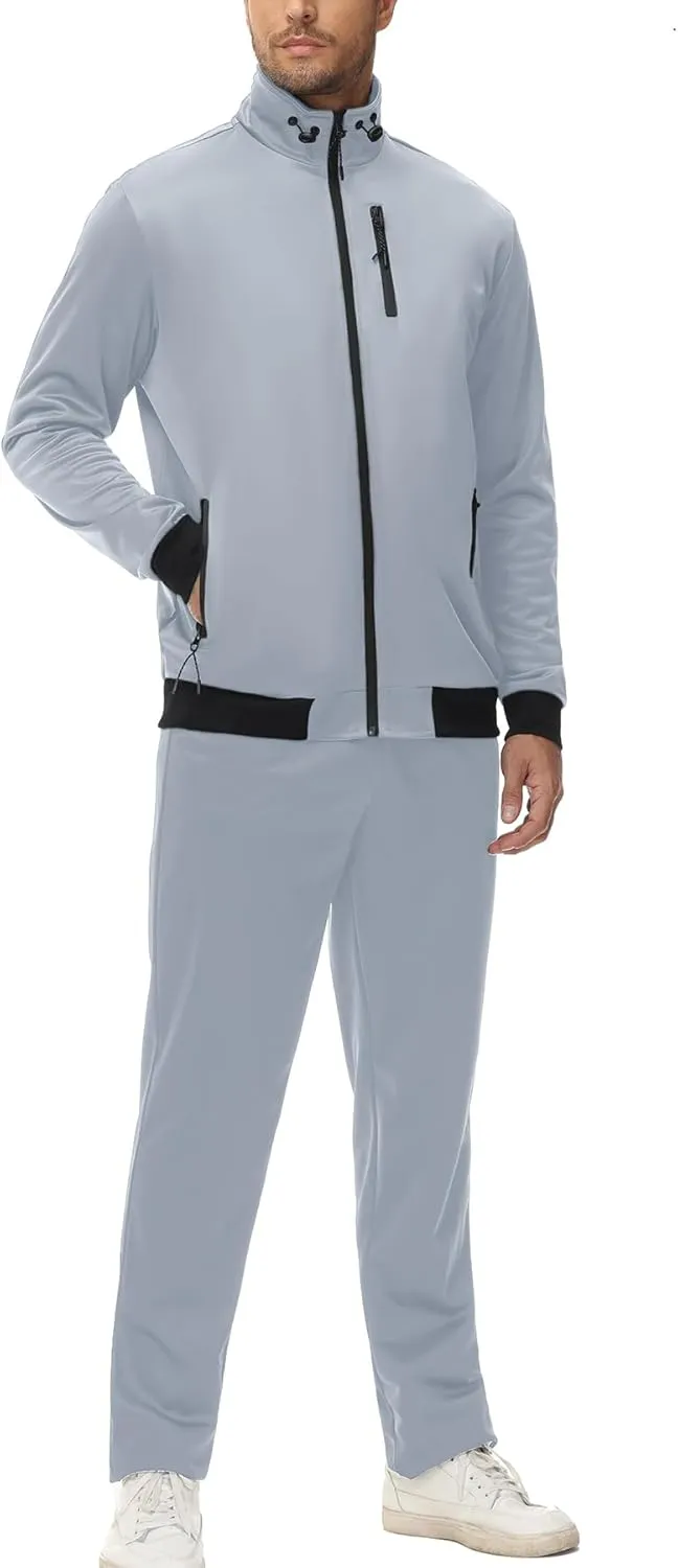 GYMELITE Men's Athletic Full Zip Tracksuit Set Fashion Workout Sweatsuit Track Long Sleeve Jackets and Pants 2 Piece Outfit