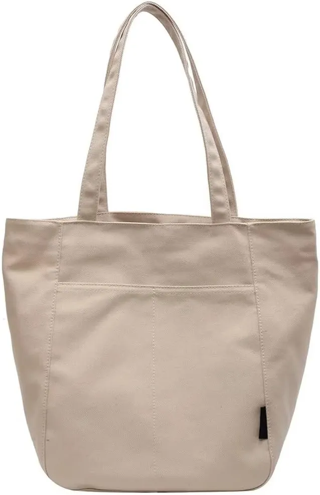 Handbag for Women Minimalist Canvas Bucket Bag Large Capacity Work Tote Bag Everyday Multi Pocket Shoulder Purse