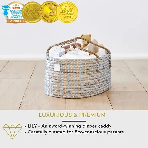 Handmade Organic Seagrass Diaper Caddy Blue Basket Baby Boy's Diaper Organizer