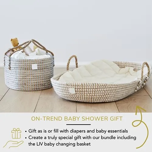 Handmade Organic Seagrass Diaper Caddy Blue Basket Baby Boy's Diaper Organizer