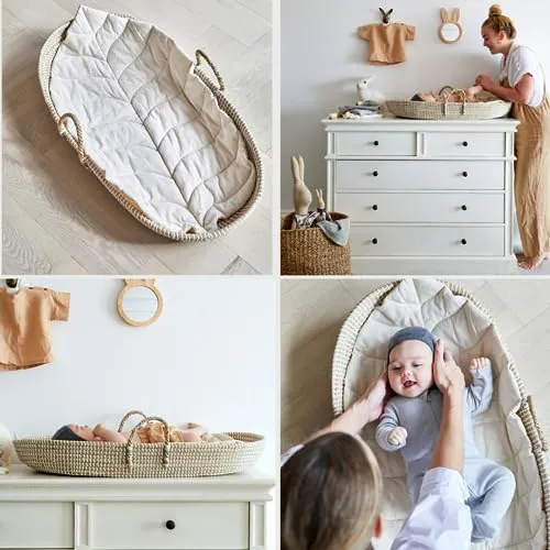 Handmade Organic Seagrass Diaper Caddy Blue Basket Baby Boy's Diaper Organizer