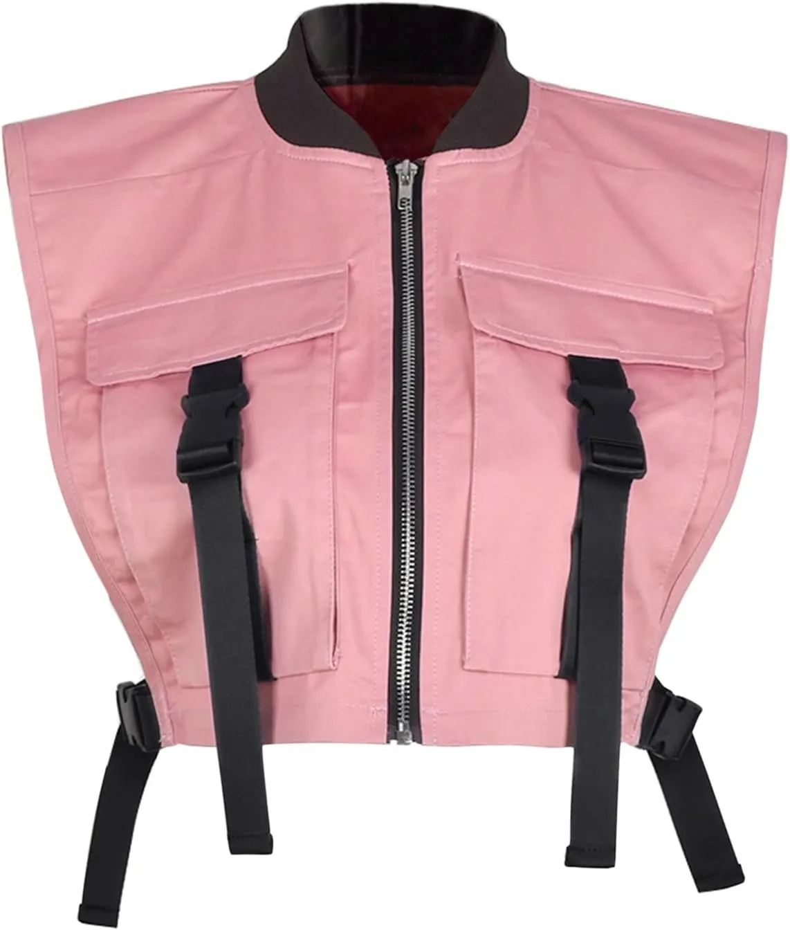 HaoMay Women's Y2K Cropped Buckle Vest Military Tactical Club Full-Zip Jacket