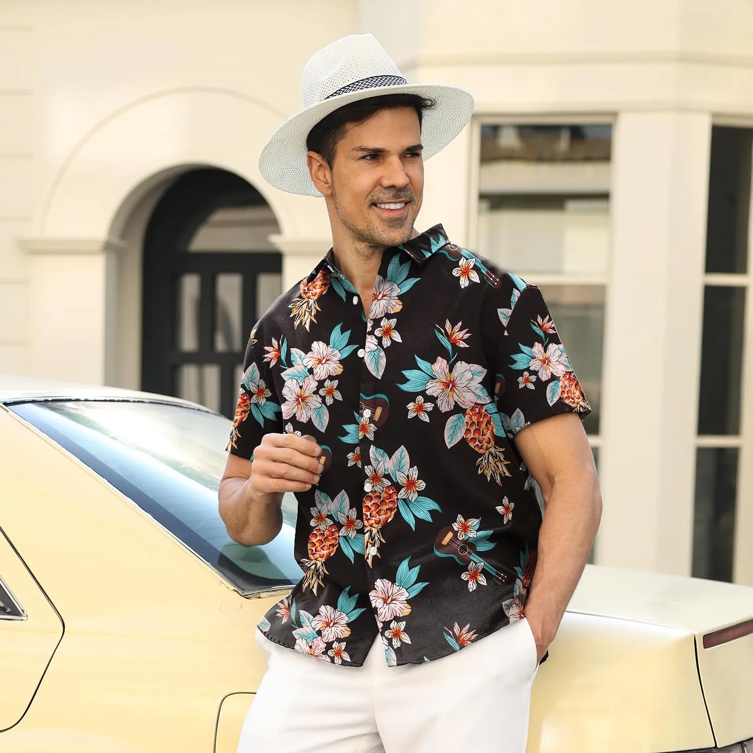 Hawaiian Shirt for Men Sleeves Printed Casual Button Down Summer Beach Dress Shirts