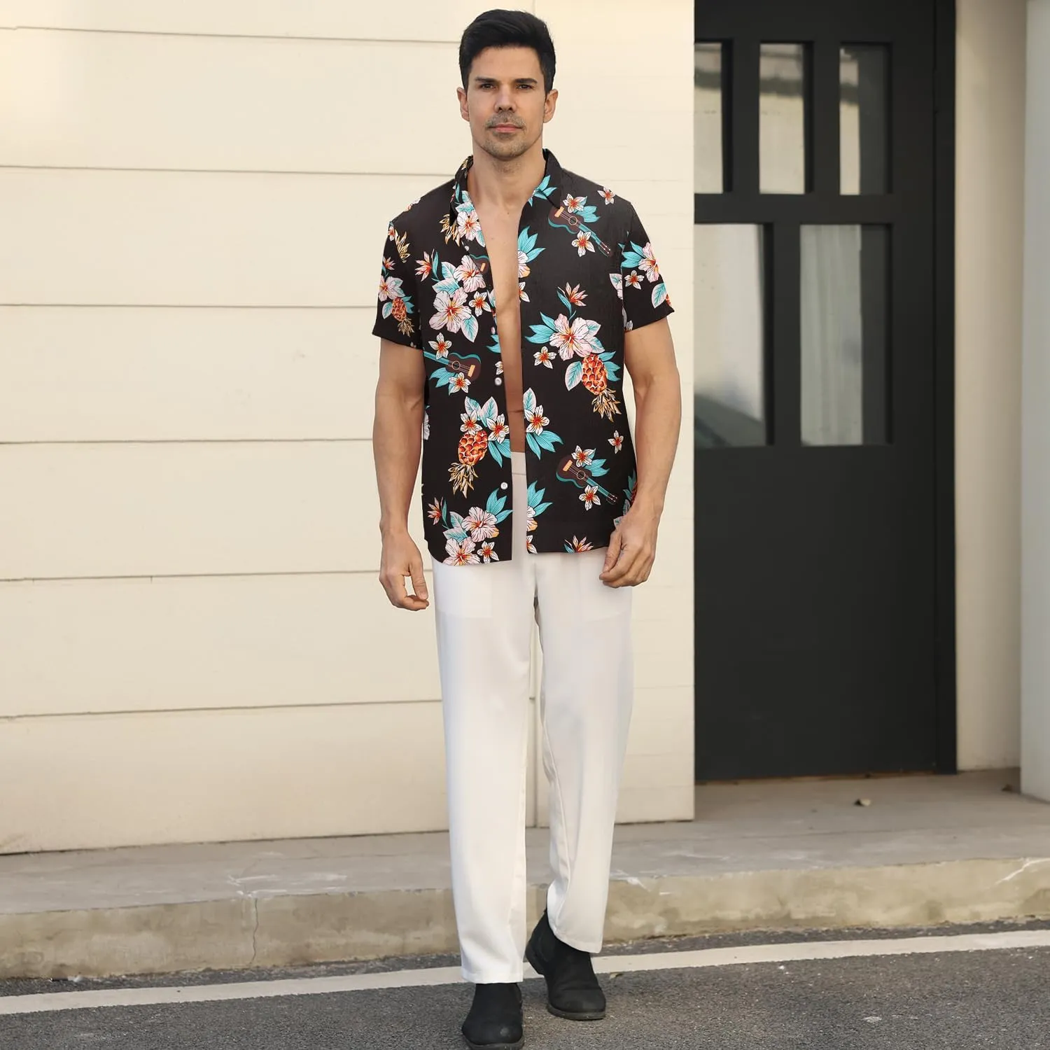 Hawaiian Shirt for Men Sleeves Printed Casual Button Down Summer Beach Dress Shirts