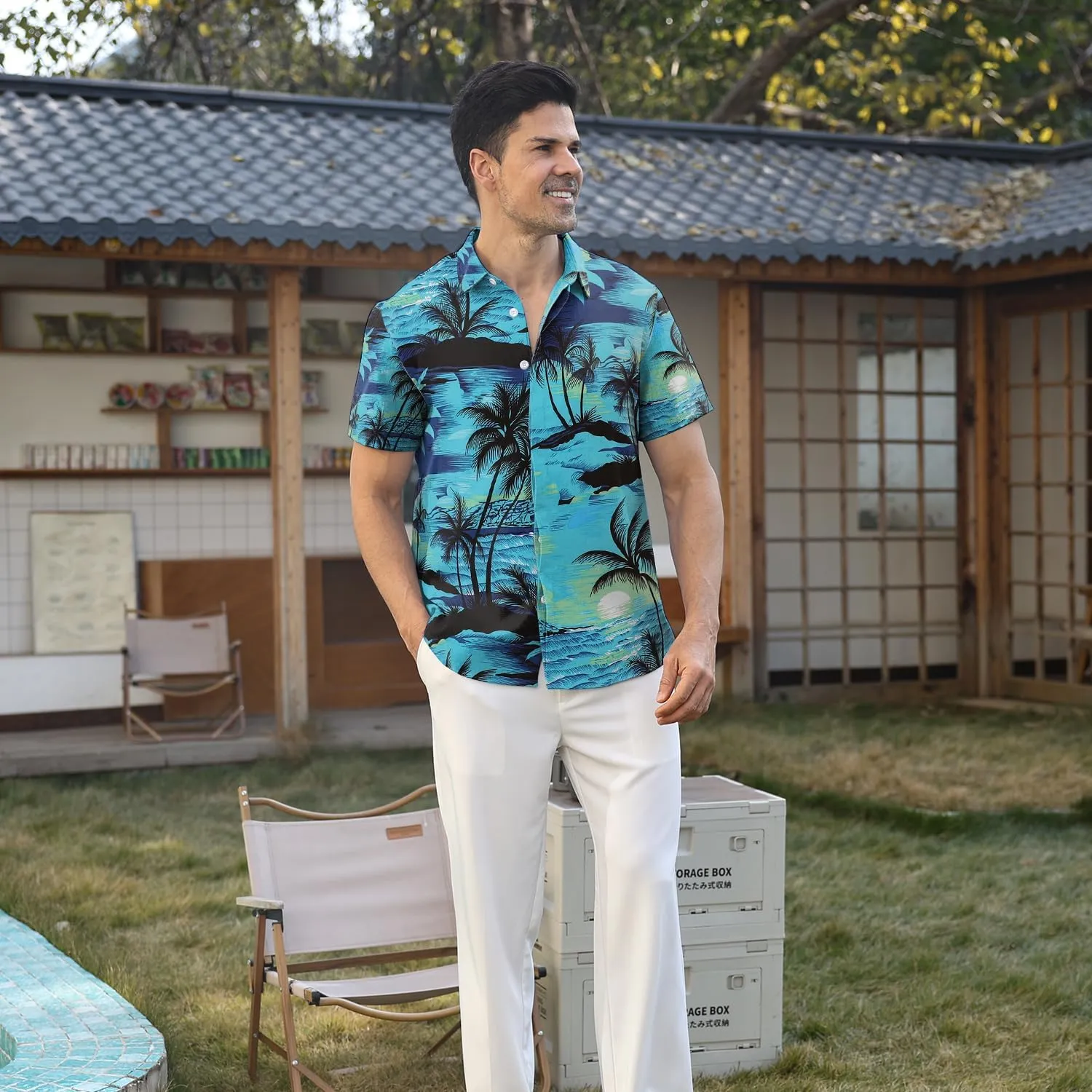 Hawaiian Shirt for Men Sleeves Printed Casual Button Down Summer Beach Dress Shirts
