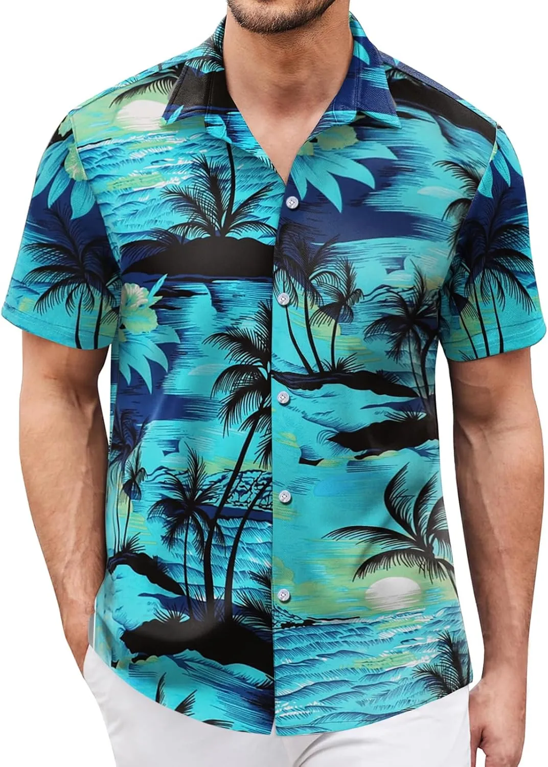 Hawaiian Shirt for Men Sleeves Printed Casual Button Down Summer Beach Dress Shirts