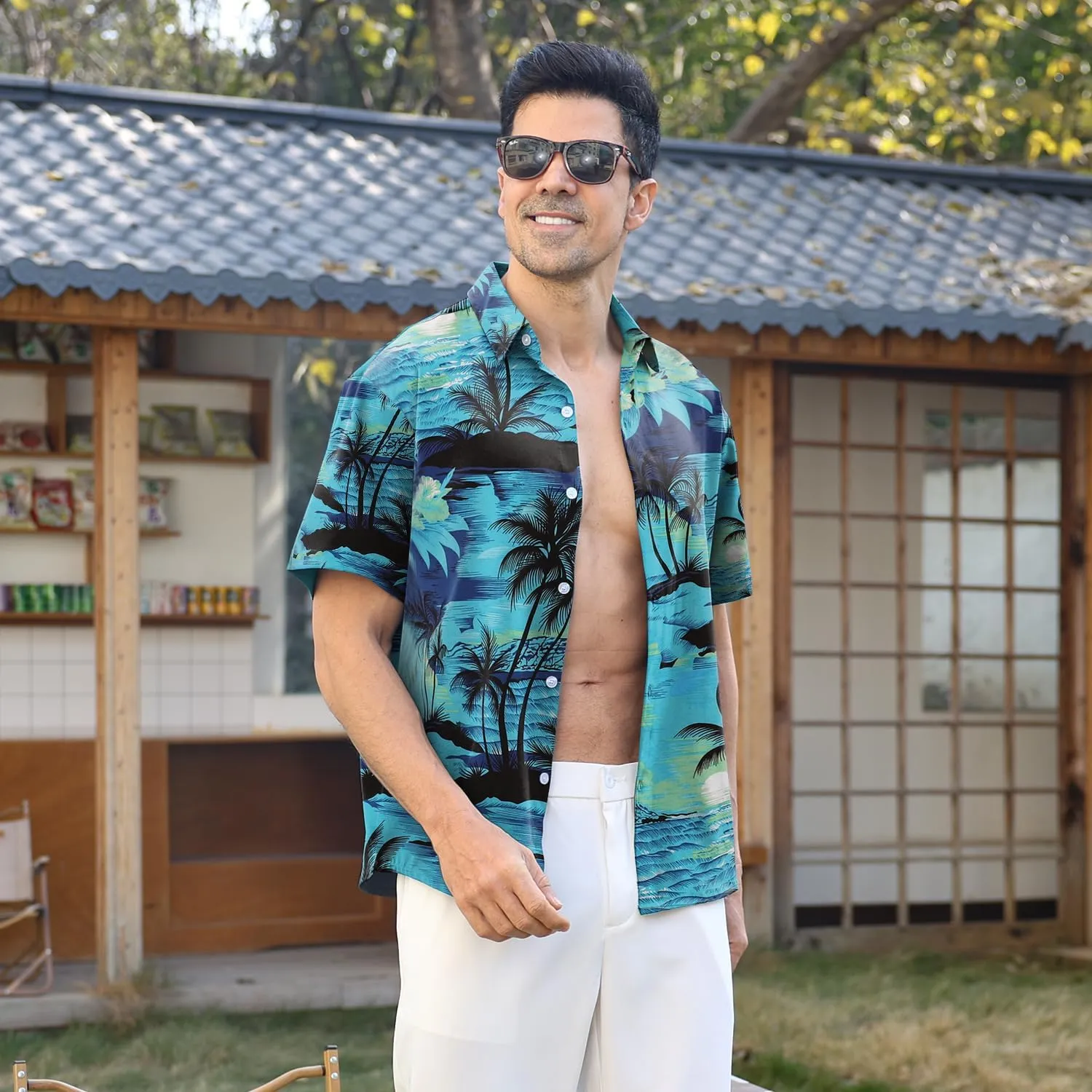 Hawaiian Shirt for Men Sleeves Printed Casual Button Down Summer Beach Dress Shirts