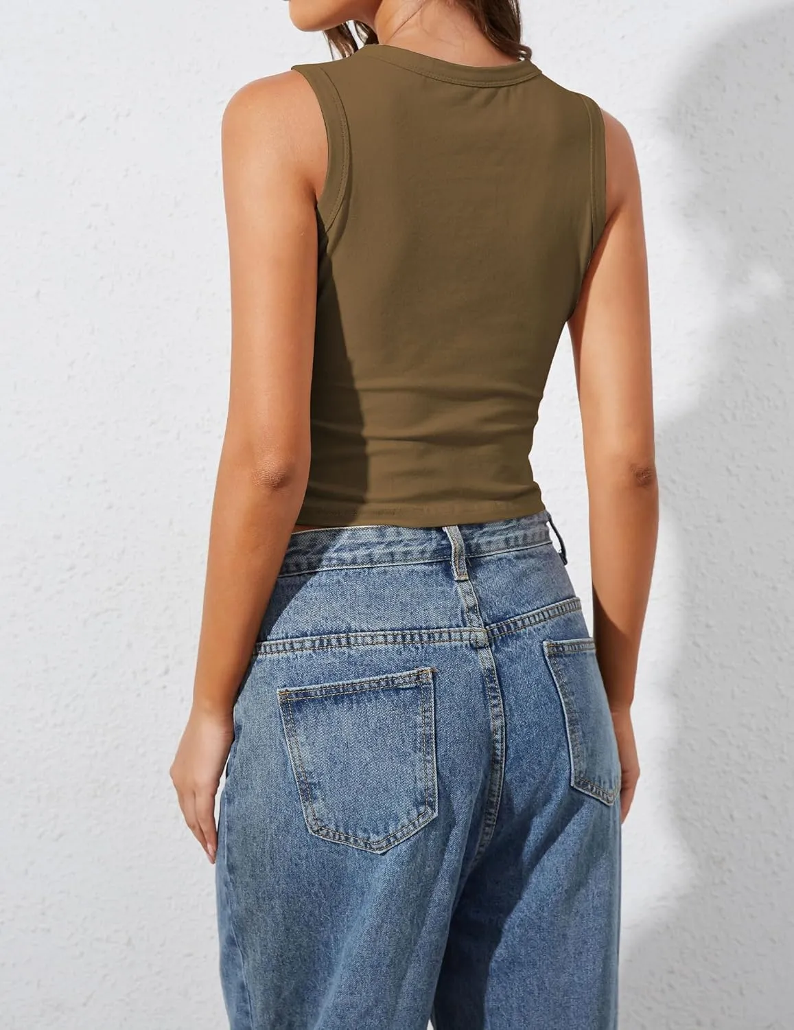 High Neck Tank Tops for Women Button Front Sleeveless Summer Cropped Tank Casual Slim Fitted Tank Tops