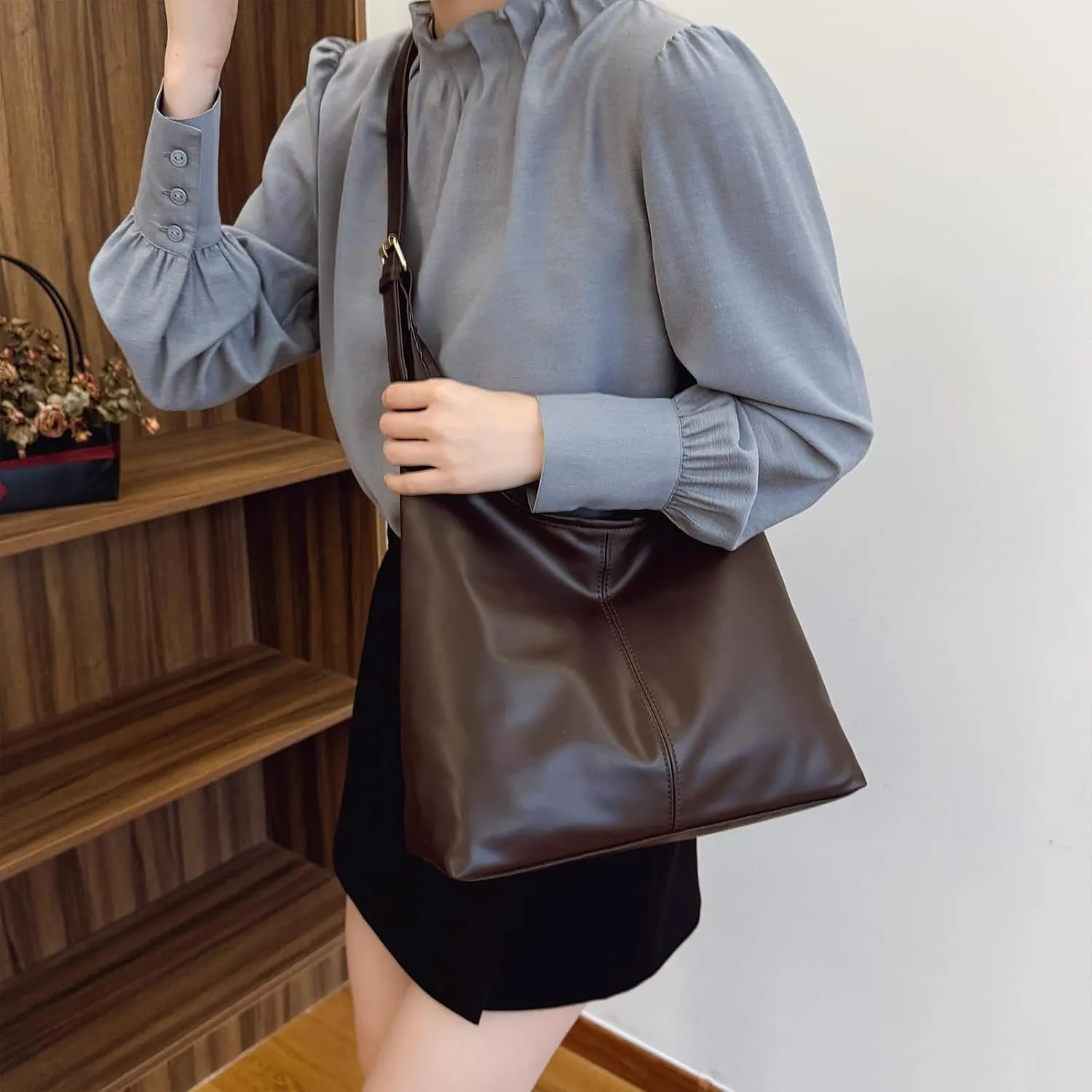 Hobo Bag for Women Vegan Leather Tote Purses with Soft Straps, Slouchy Shoulder Bag