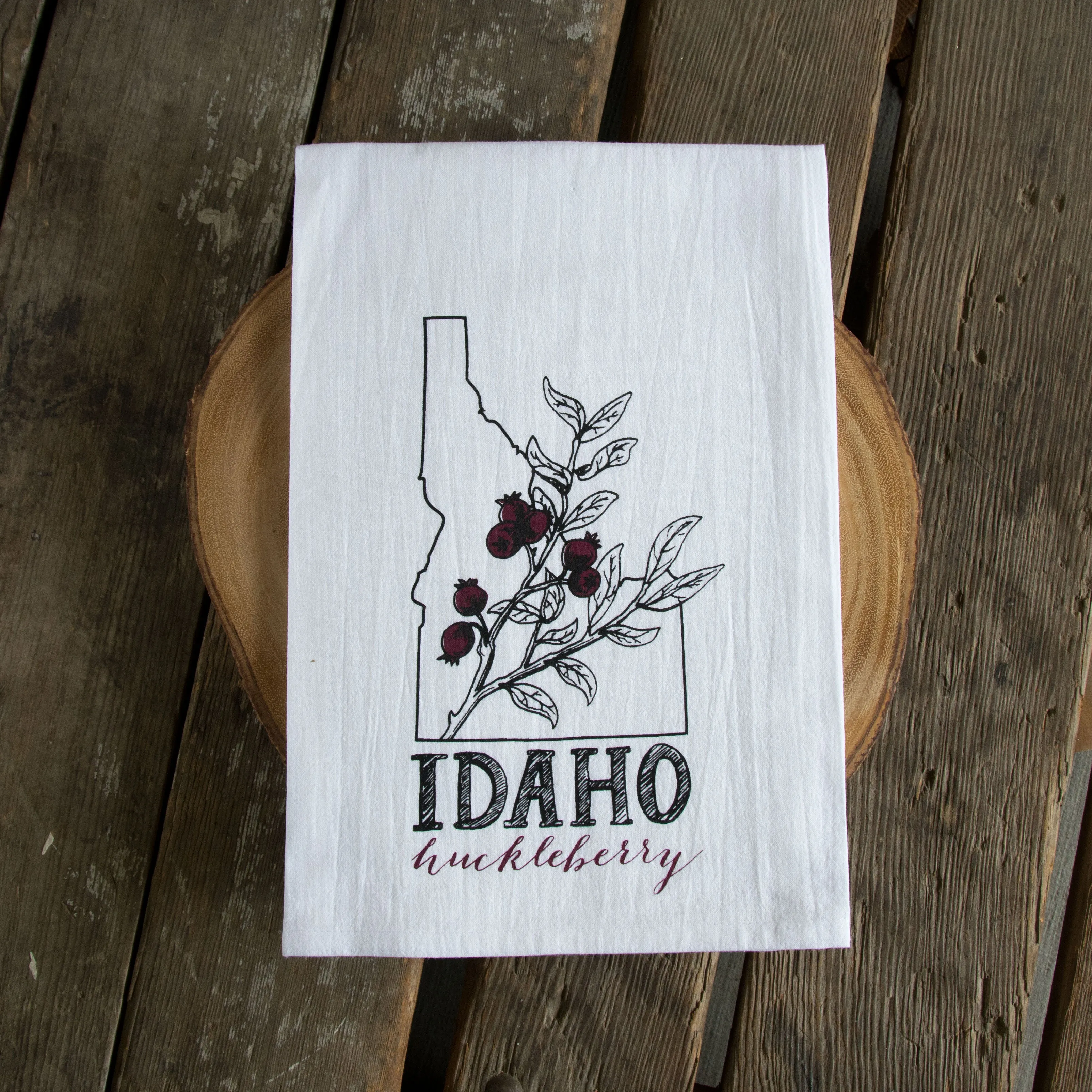Idaho Huckleberry Tea Towel, flour sack towel