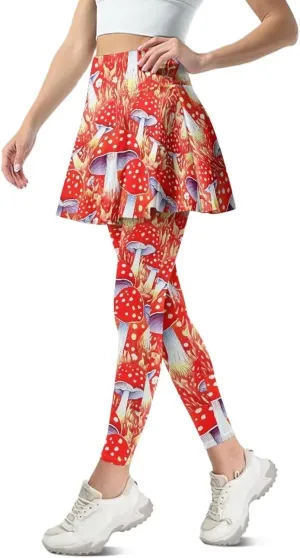 Irisjudy Yoga Legging with Skirts Women Forest Red Mushroom Tennis Pants Leggings Skirts Hawaii Sea Turtle Workout Leggings