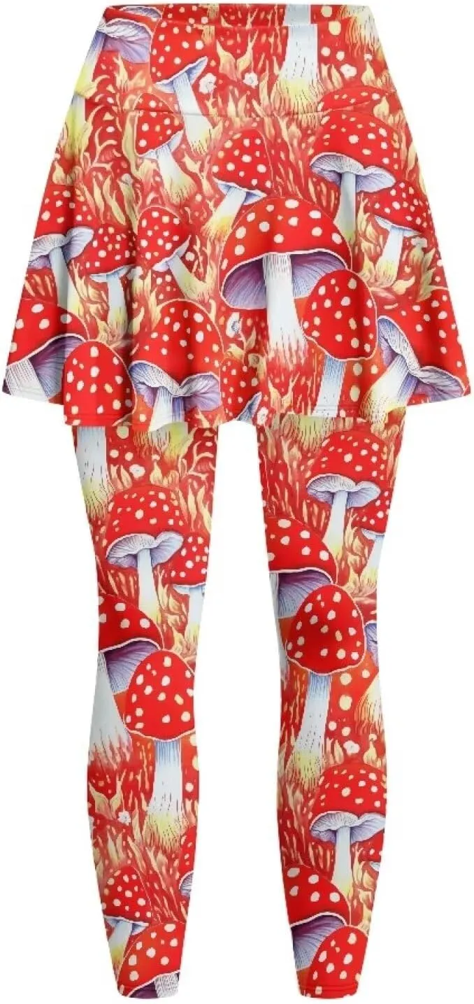 Irisjudy Yoga Legging with Skirts Women Forest Red Mushroom Tennis Pants Leggings Skirts Hawaii Sea Turtle Workout Leggings