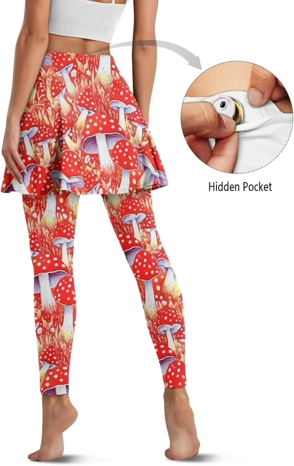 Irisjudy Yoga Legging with Skirts Women Forest Red Mushroom Tennis Pants Leggings Skirts Hawaii Sea Turtle Workout Leggings
