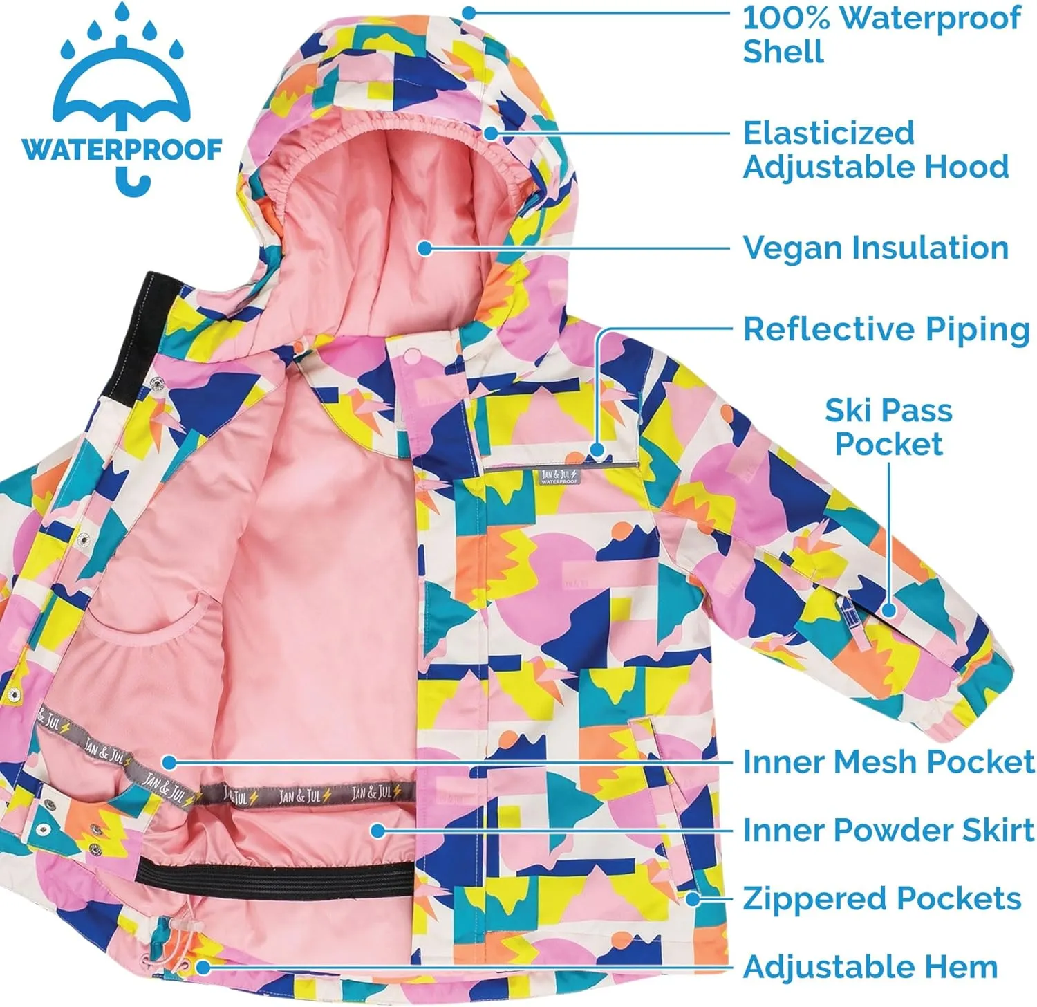 JAN & JUL Waterproof Ski Jacket, Insulated Snow Coat for Toddlers