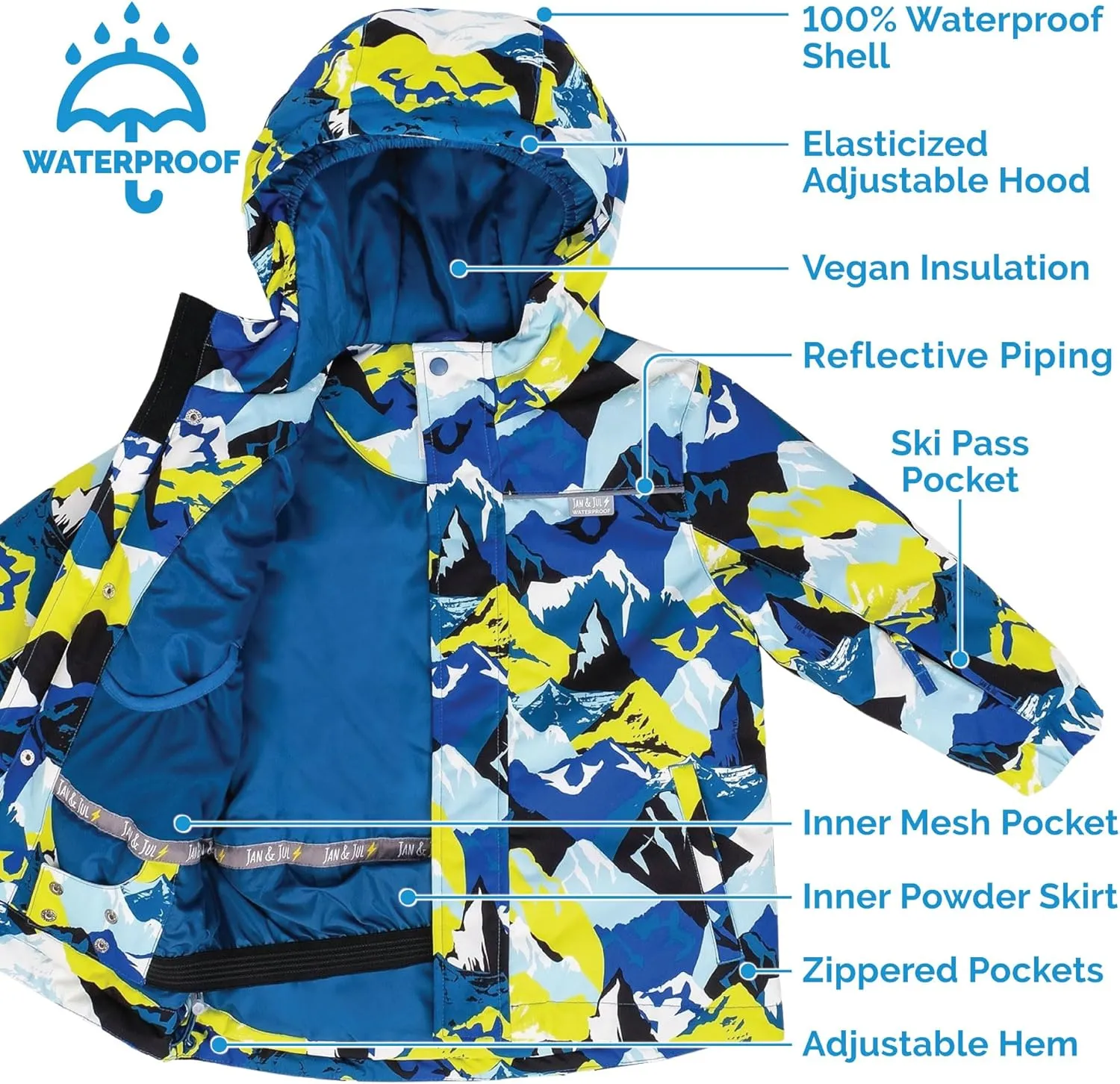 JAN & JUL Waterproof Ski Jacket, Insulated Snow Coat for Toddlers
