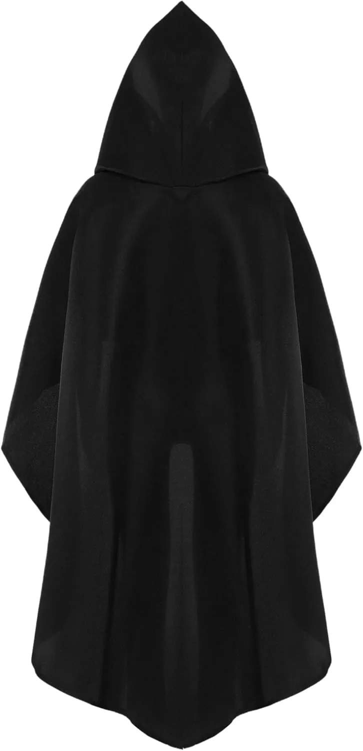 JEATHA Medieval Renaissance Hooded Cloak High-Low Robe Ponchos Capes for Kids Halloween Fancy Dress Up