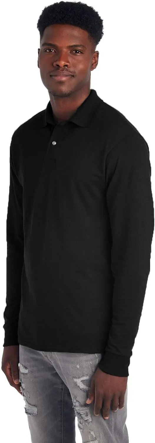 Jerzees Men's Long Sleeve Polo Shirts, Cotton Blend, Two Button Closure, Regular Fit, Sizes S-2x